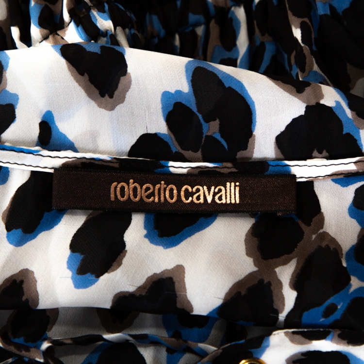 Pre Owned Roberto Cavalli Multicolor Animal Print Silk Front Slit Detail Kaftan M