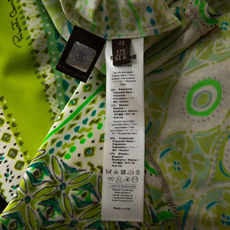 Pre Owned Roberto Cavalli Green Serpenti Print Stretch Jersey Flared Maxi Skirt L