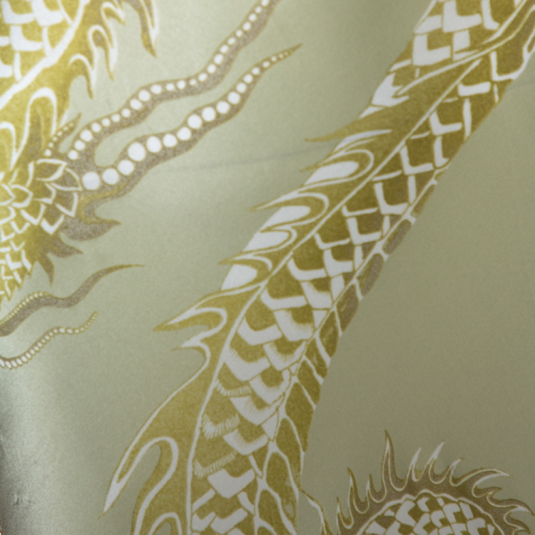 Pre Owned Roberto Cavalli Pale Green Dragon Print Silk Satin Flared Maxi Skirt L