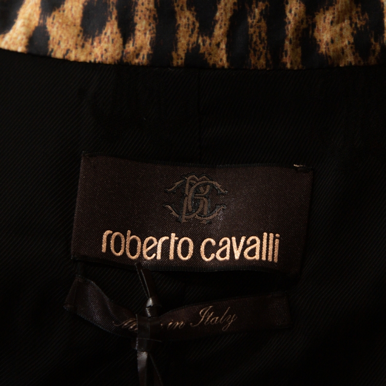 Pre Owned Roberto Cavalli Beige & Black Ombre Leopard Printed Silk Trench Coat L
