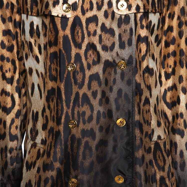 Pre Owned Roberto Cavalli Beige & Black Ombre Leopard Printed Silk Trench Coat L