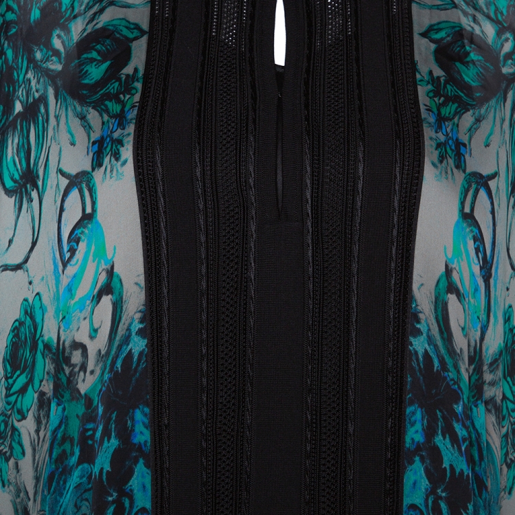 Pre Owned Roberto Cavalli Teal Silk & Knit Trim Kaftan Dress M