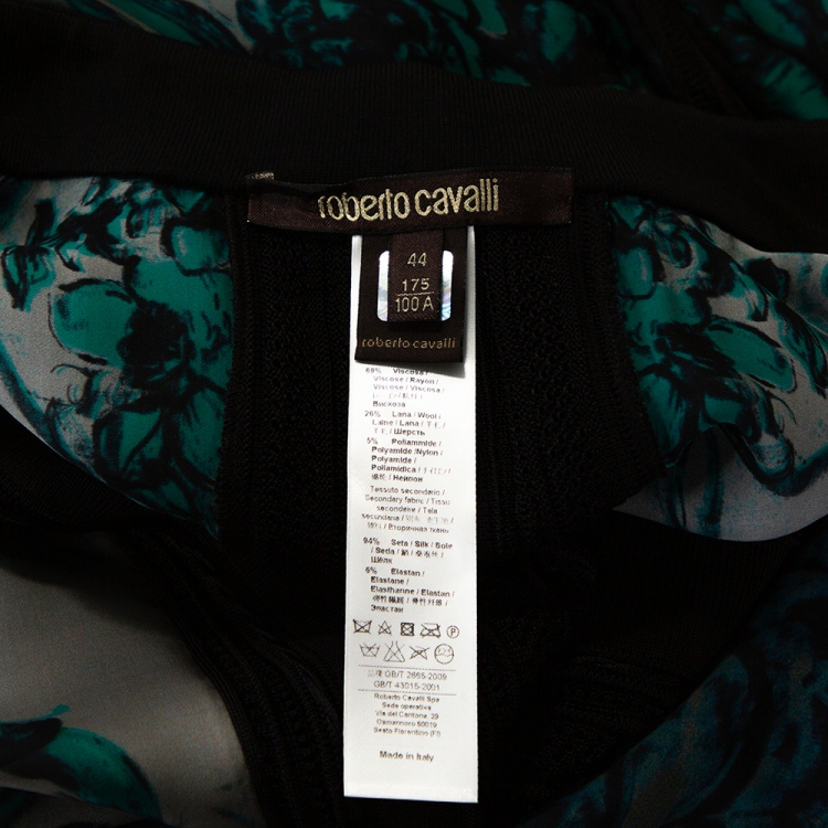Pre Owned Roberto Cavalli Teal Silk & Knit Trim Kaftan Dress M