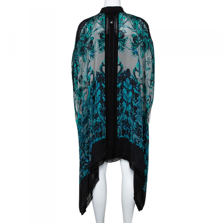 Pre Owned Roberto Cavalli Teal Silk & Knit Trim Kaftan Dress M