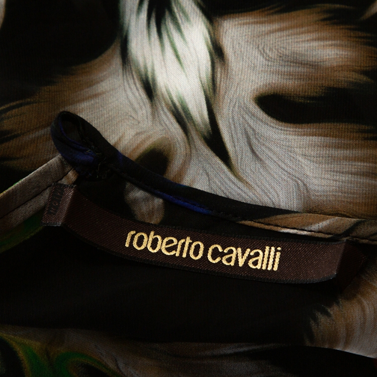 Pre Owned Roberto Cavalli Multicolor Printed Silk Sheer Blouse L