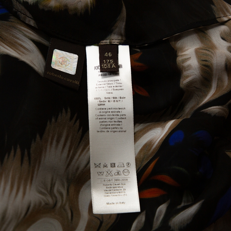 Pre Owned Roberto Cavalli Multicolor Printed Silk Sheer Blouse L