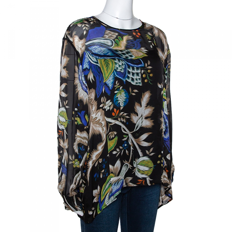 Pre Owned Roberto Cavalli Multicolor Printed Silk Sheer Blouse L