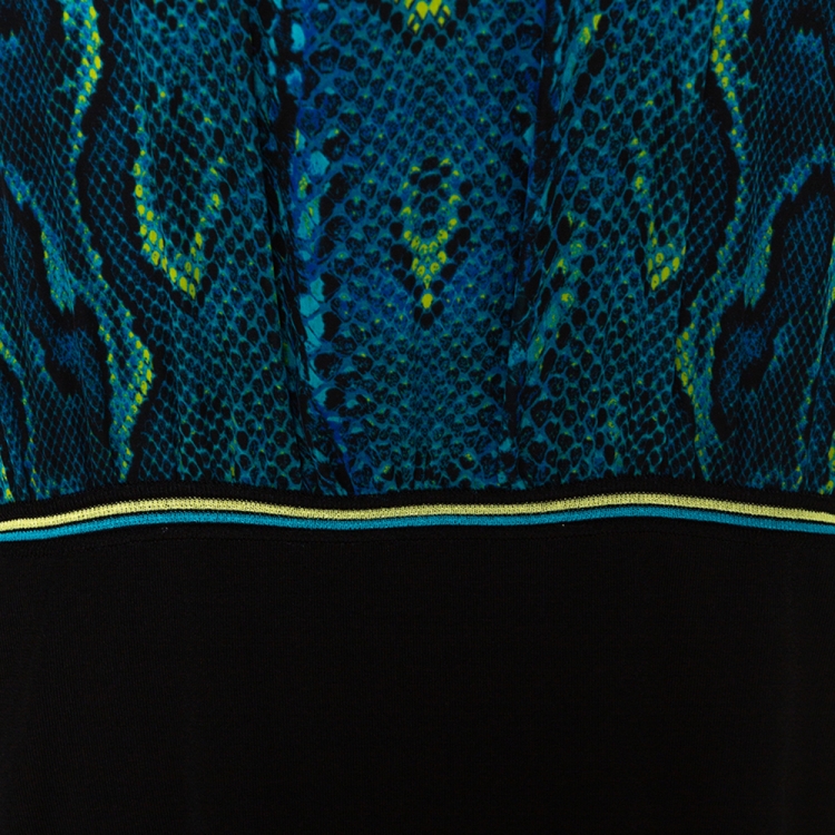 Pre Owned Roberto Cavalli Blue Snake Print Silk Fitted Hem Dress L