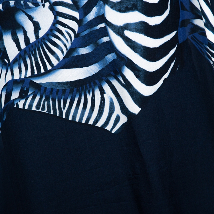 Pre Owned Roberto Cavalli Navy Blue Printed Silk Kaftan Top M