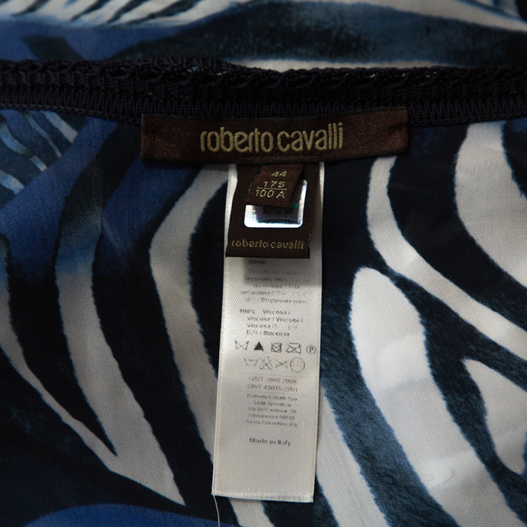 Pre Owned Roberto Cavalli Navy Blue Printed Silk Kaftan Top M
