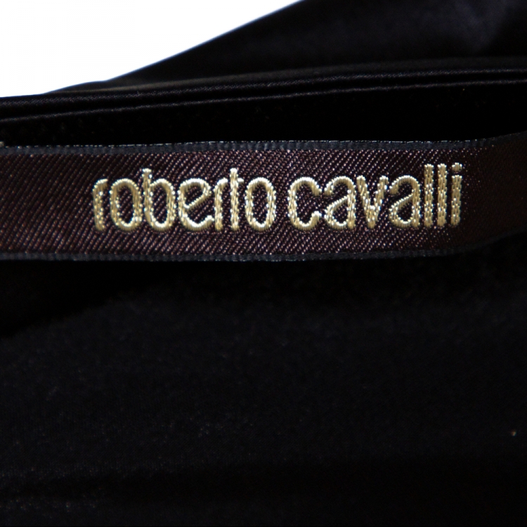 Pre Owned Roberto Cavalli Black Stretch Silk Serpent Detail Maxi Skirt L
