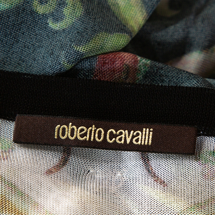 Pre Owned Roberto Cavalli Black Baroque Print Rib Knit Kaftan Top M