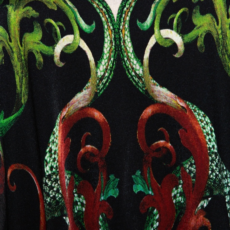 Pre Owned Roberto Cavalli Black Baroque Print Rib Knit Kaftan Top M
