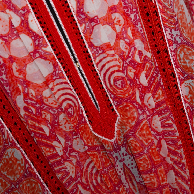 Pre Owned Roberto Cavalli Orange Abstract Print Silk Kaftan Top L