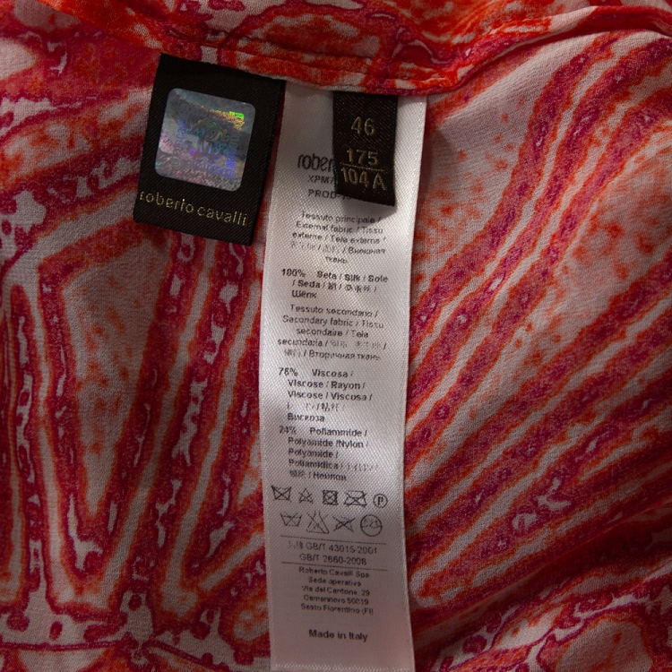 Pre Owned Roberto Cavalli Orange Abstract Print Silk Kaftan Top L