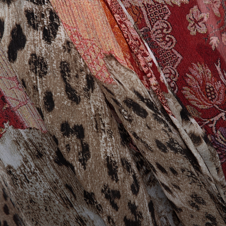 Pre Owned Roberto Cavalli Multicolor Floral & Animal Print Silk Neck Tie Detail Blouse L