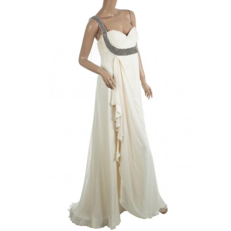 Pre Owned Roberto Cavalli Crystal Embellished Offshoulder Gown M