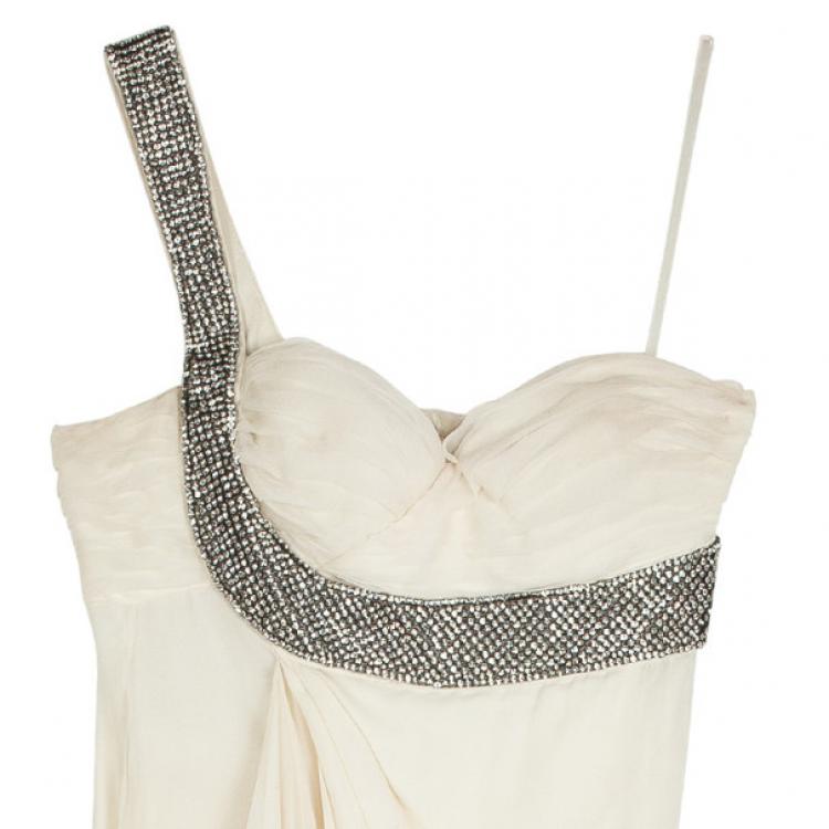 Pre Owned Roberto Cavalli Crystal Embellished Offshoulder Gown M