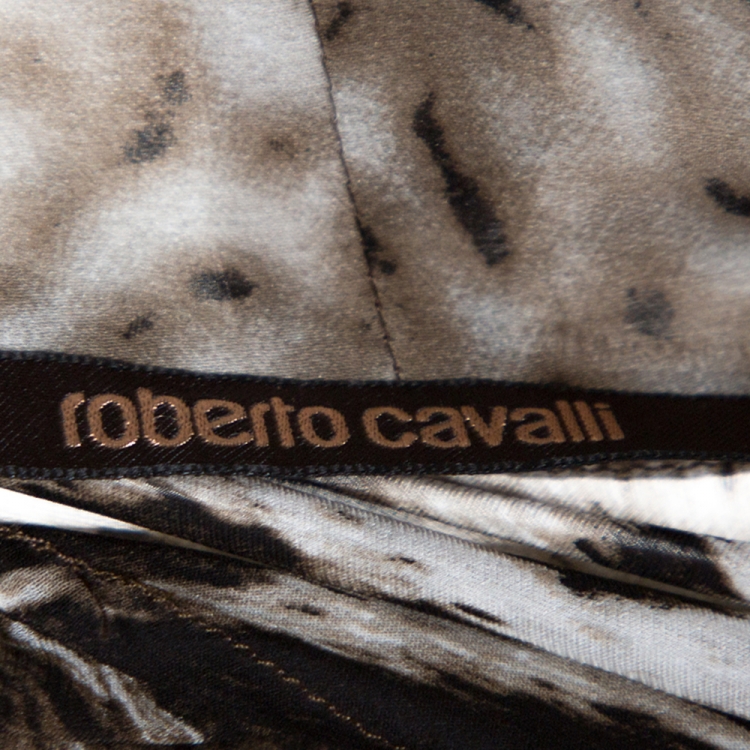 Pre Owned Roberto Cavalli Black & Grey Animal Print Silk Maxi Dress L