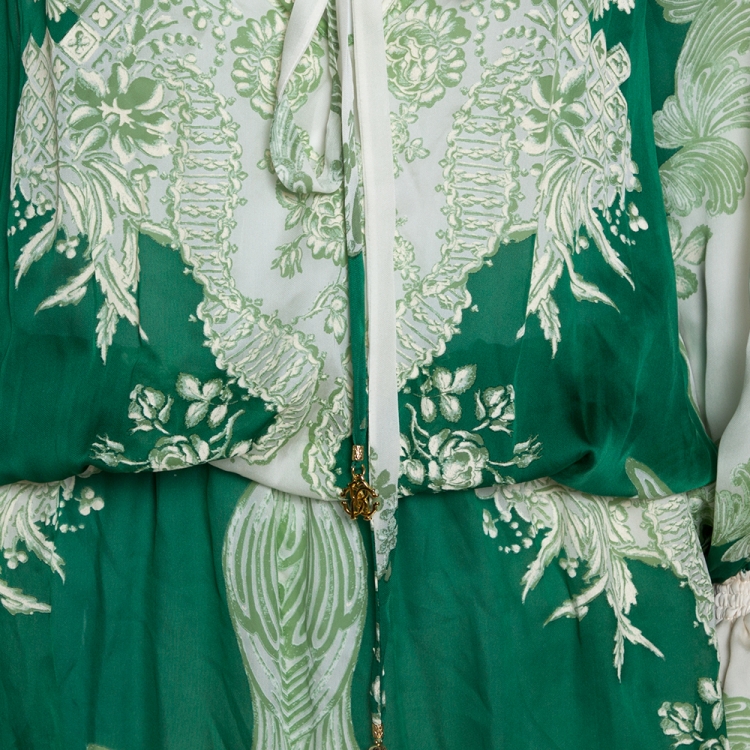 مملوكة مسبقًا Roberto Cavalli Green Floral Print Silk Maxi Dress L