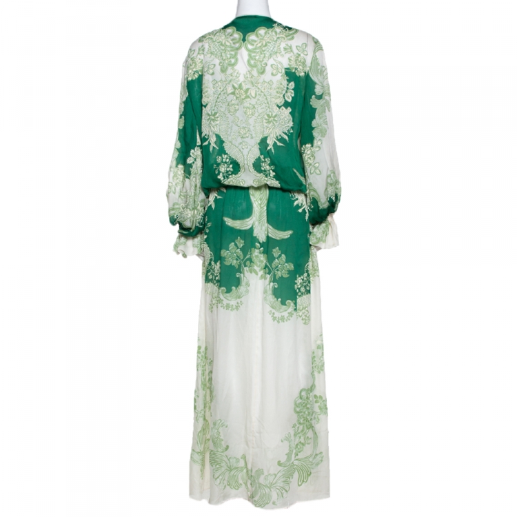 مملوكة مسبقًا Roberto Cavalli Green Floral Print Silk Maxi Dress L