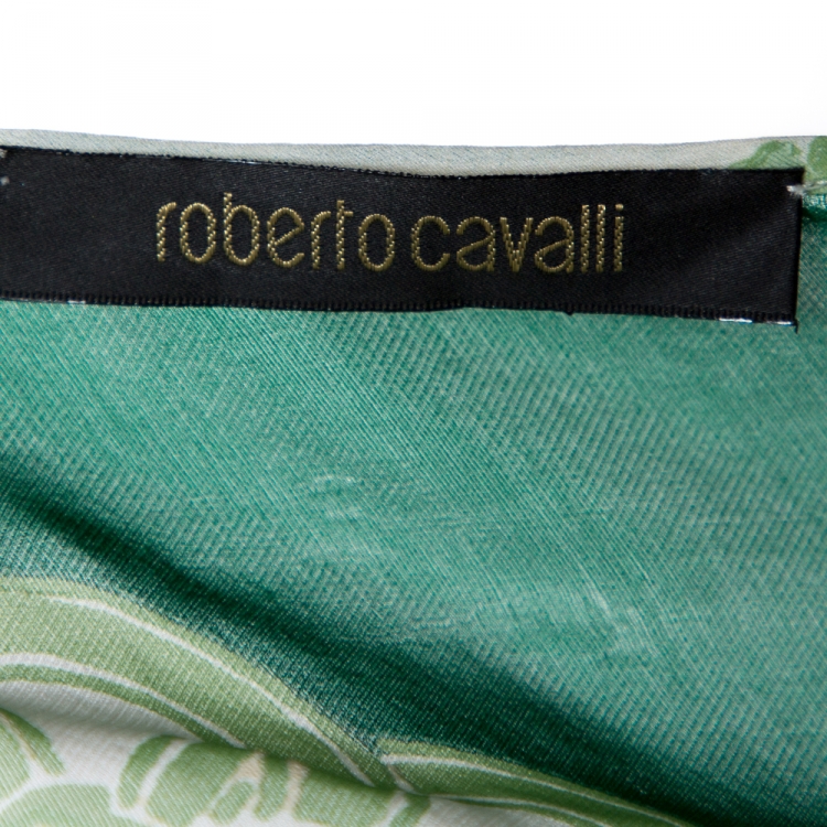 مملوكة مسبقًا Roberto Cavalli Green Floral Print Silk Maxi Dress L