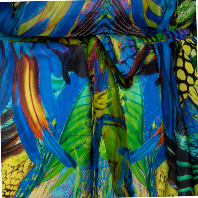 مملوكة مسبقًا Roberto Cavalli Multicolor Floral Print Silk Kaftan Dress L