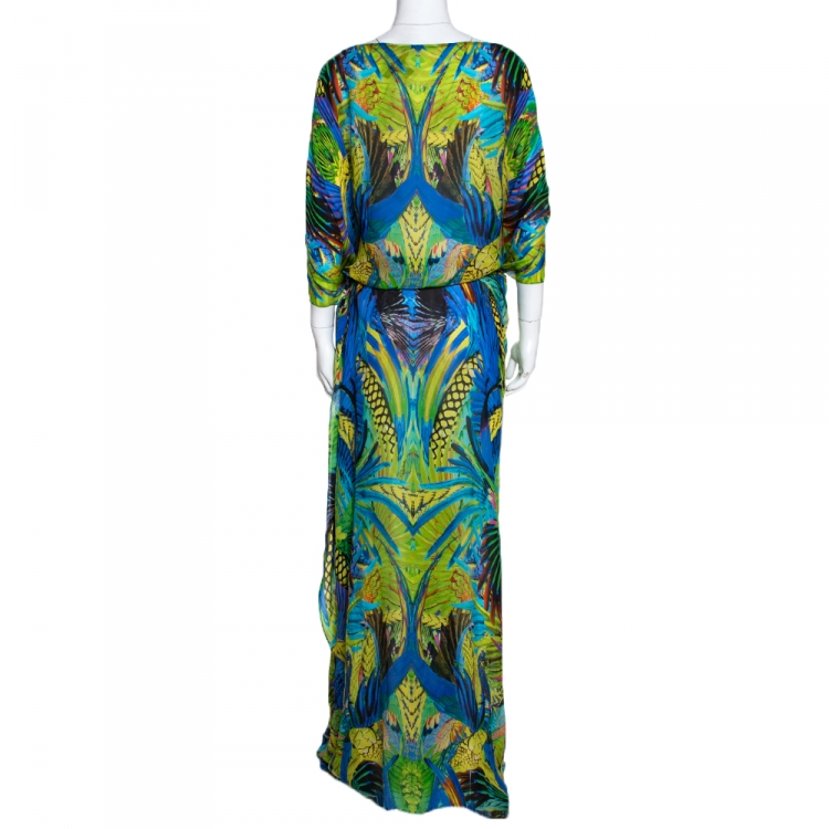 مملوكة مسبقًا Roberto Cavalli Multicolor Floral Print Silk Kaftan Dress L