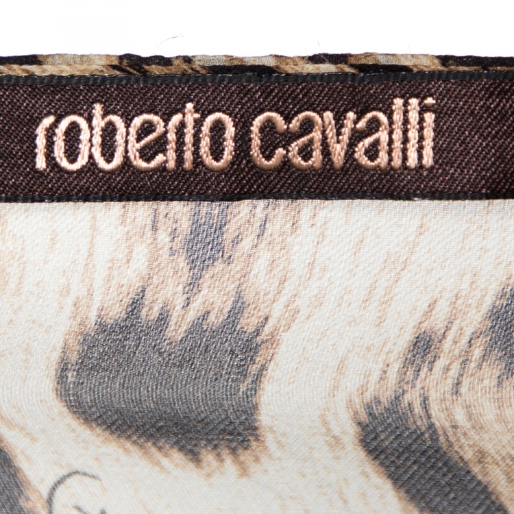 Pre Owned Roberto Cavalli Brown Animal Print Silk Kaftan Dress L