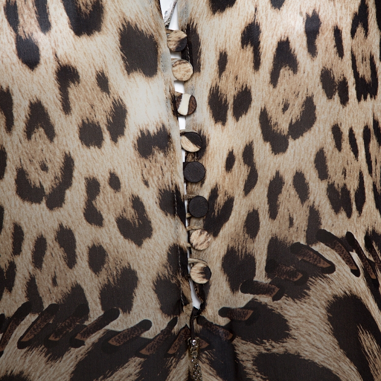 Pre Owned Roberto Cavalli Brown Animal Print Silk Kaftan Dress L