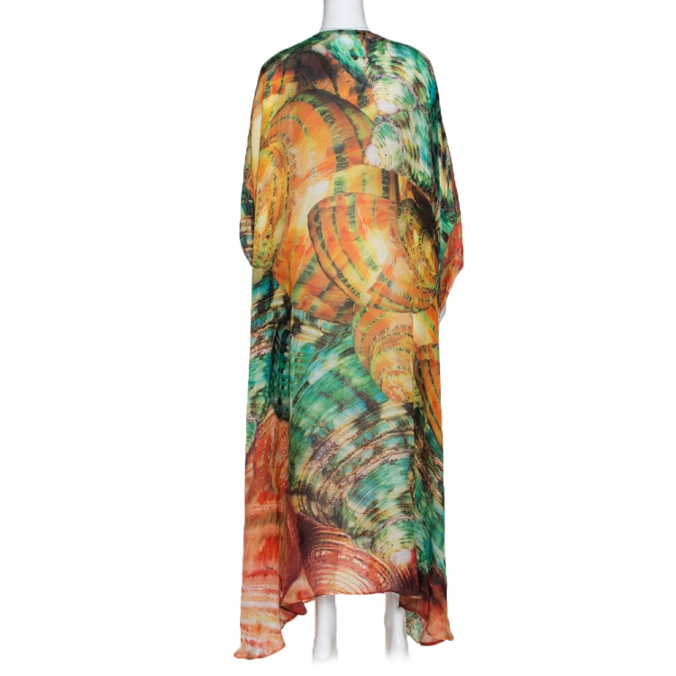 Pre Owned Roberto Cavalli Multicolor Abstract Print Silk Kaftan Dress L