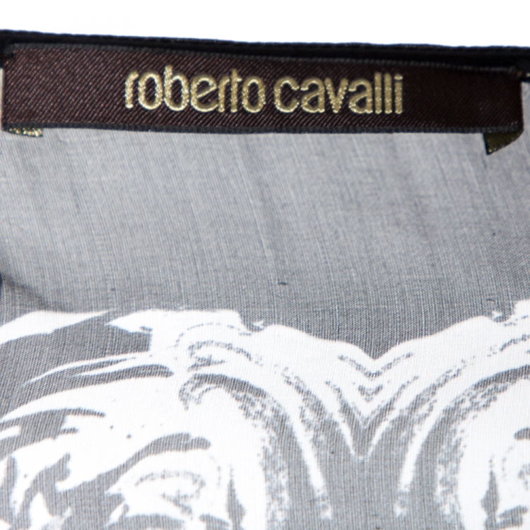 مملوكة مسبقًا Roberto Cavalli Blue & Black Abstract Print Silk Maxi Dress L