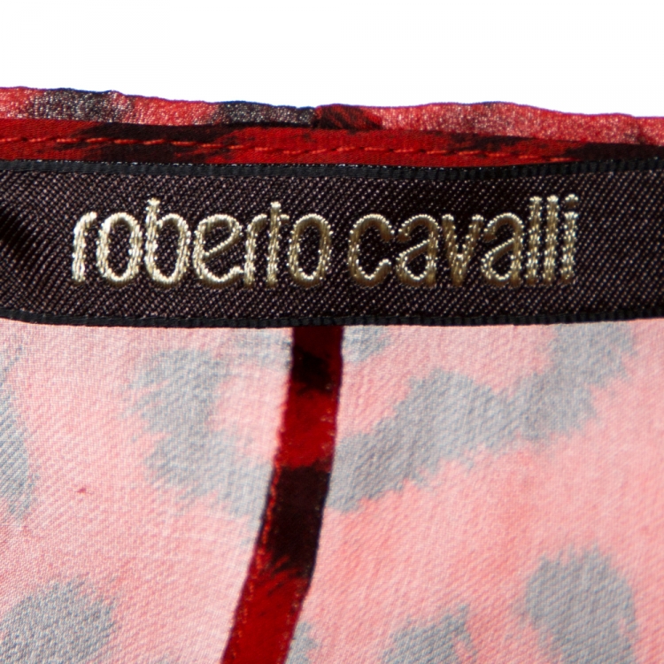 Pre Owned Roberto Cavalli Red Animal Print Silk Maxi Dress M