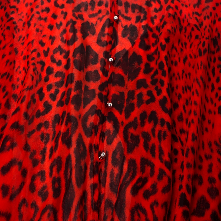 Pre Owned Roberto Cavalli Red Animal Print Silk Maxi Dress M