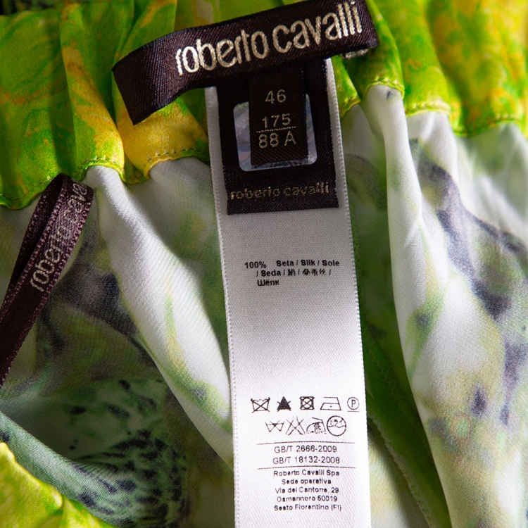 Pre Owned Roberto Cavalli Green Floral Printed Silk Pants L
