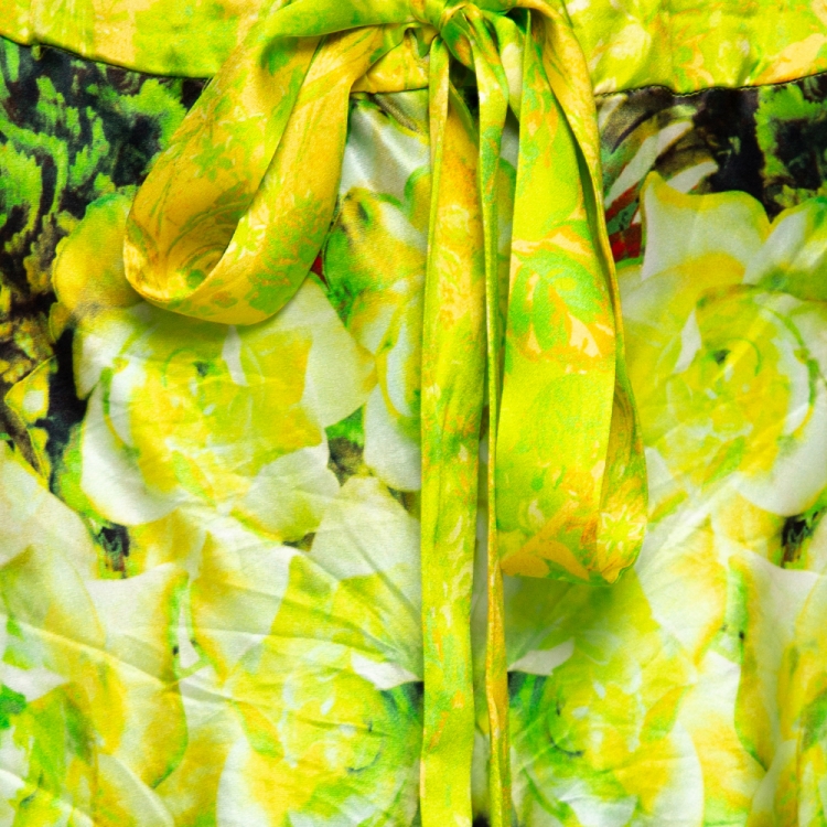 Pre Owned Roberto Cavalli Green Floral Printed Silk Pants L