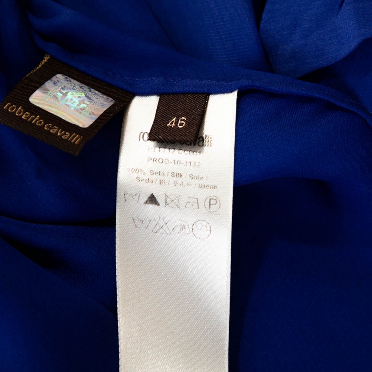 Pre Owned Roberto Cavalli Blue Silk Ruched Detail Tunic Top L 