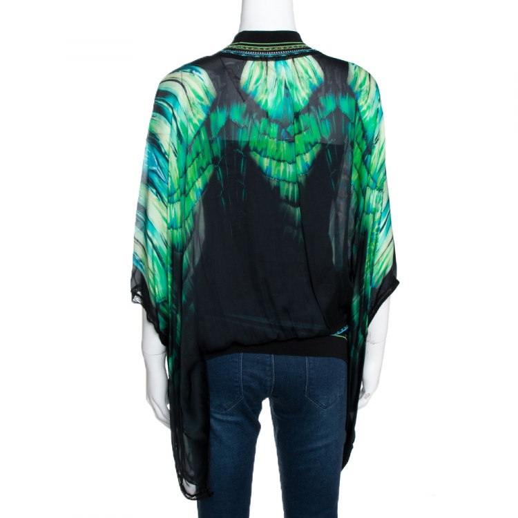 مملوكة مسبقًا Roberto Cavalli Multicolor Printed Silk & Knit Trim Kaftan Top L