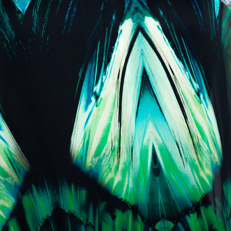مملوكة مسبقًا Roberto Cavalli Multicolor Printed Silk & Knit Trim Kaftan Top L