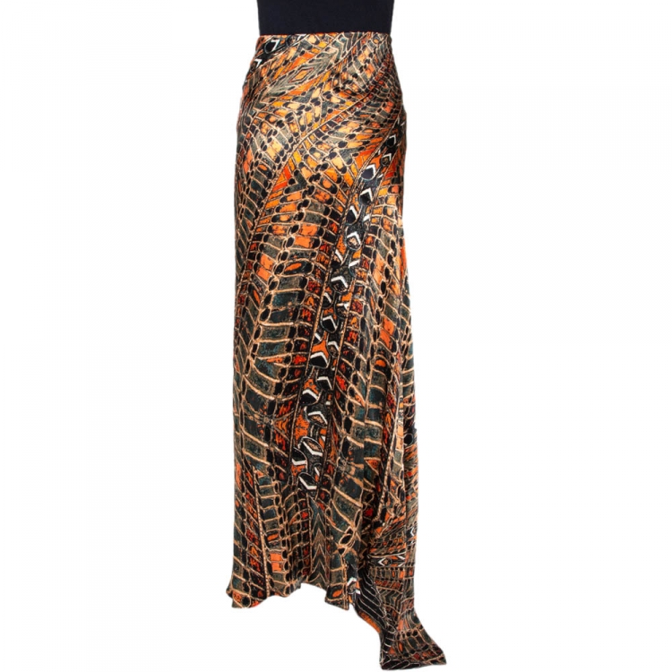 Pre Owned Roberto Cavalli Multicolor Printed Silk Maxi Skirt L