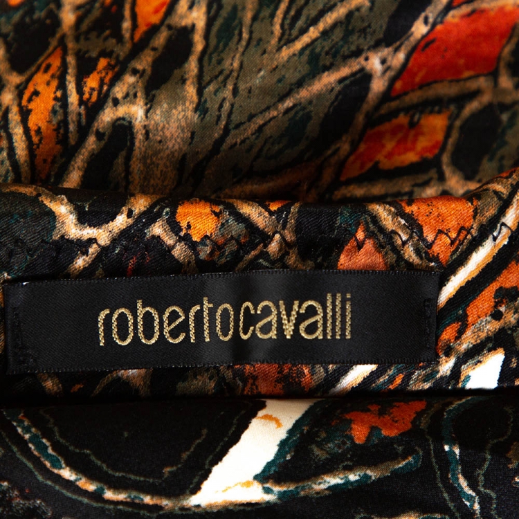Pre Owned Roberto Cavalli Multicolor Printed Silk Maxi Skirt L