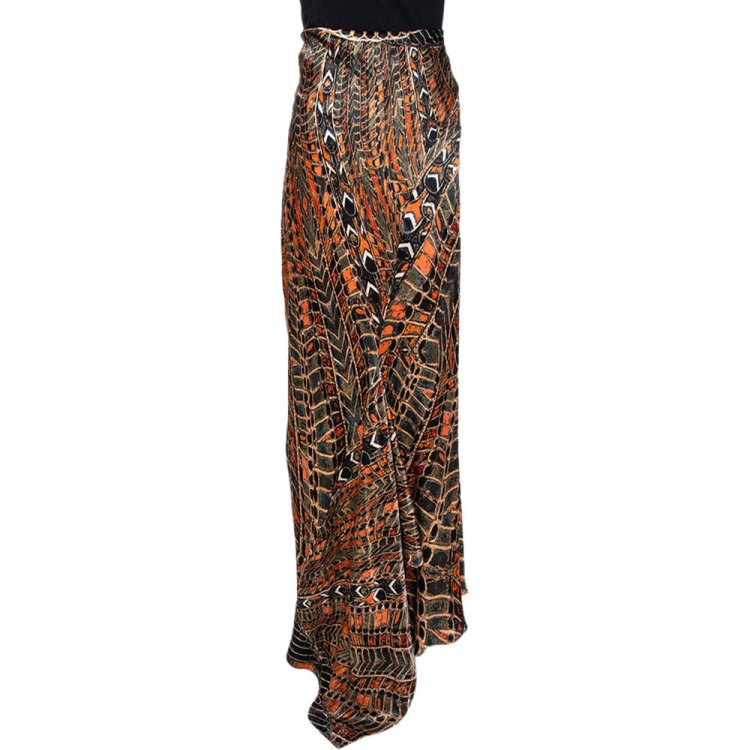 Pre Owned Roberto Cavalli Multicolor Printed Silk Maxi Skirt L