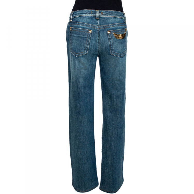 Pre Owned Roberto Cavalli Blue Light Wash Denim Straight Leg Jeans L