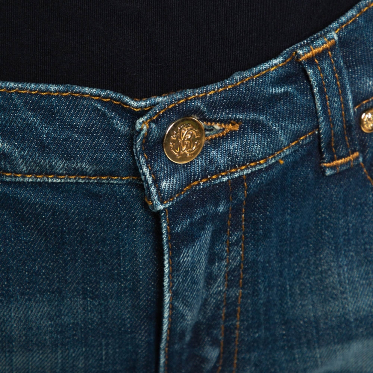 Pre Owned Roberto Cavalli Blue Light Wash Denim Straight Leg Jeans L