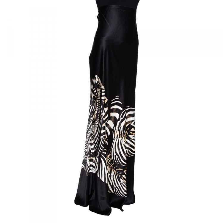 Pre Owned Roberto Cavalli Two Tone Silk Satin Animal Print Maxi Skirt L 
