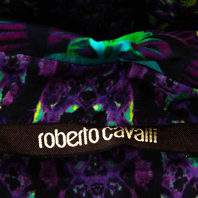Pre Owned Roberto Cavalli Purple Snake Print Silk Button Front Shirt L