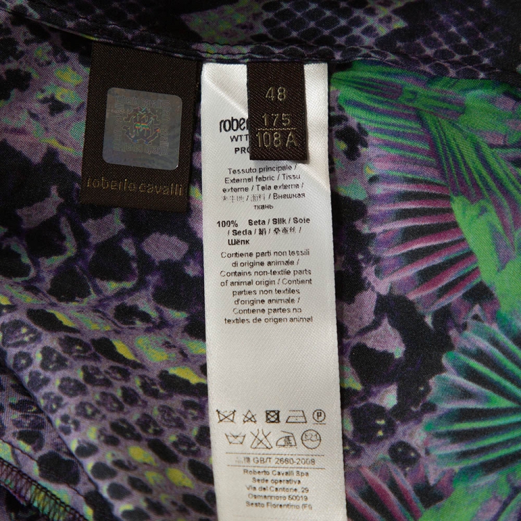 Pre Owned Roberto Cavalli Purple Snake Print Silk Button Front Shirt L