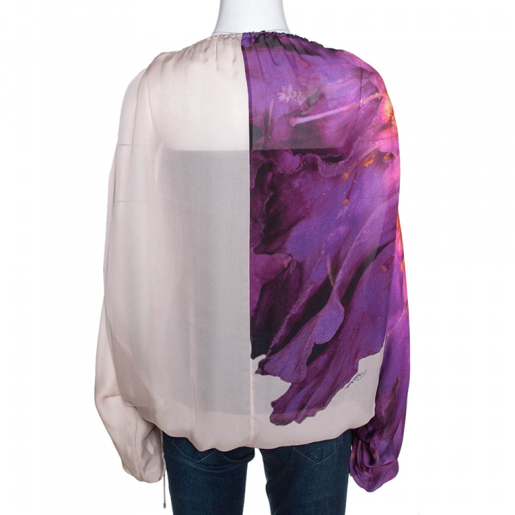 Pre Owned Roberto Cavalli Purple Abstract Print Silk Sheer Kaftan Top M