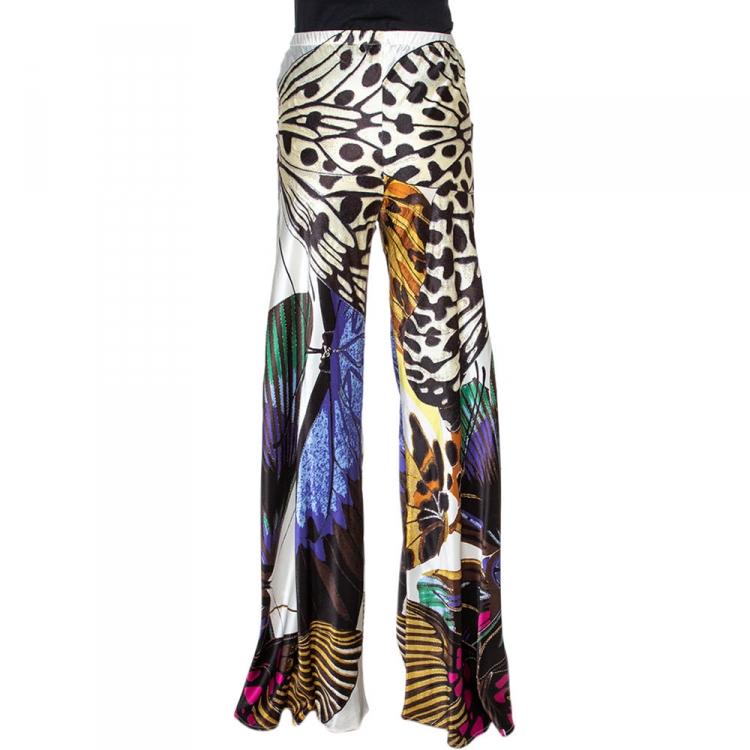 Pre Owned Roberto Cavalli Multicolor Butterfly Print Silk Palazzo Pants L