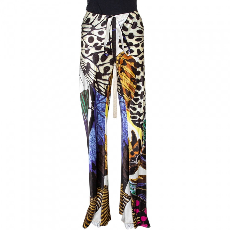 Pre Owned Roberto Cavalli Multicolor Butterfly Print Silk Palazzo Pants L